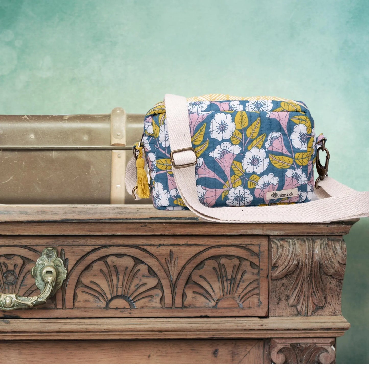 Boho Floral Bag Blue Crossbody Strap Hemlock Goods Purse