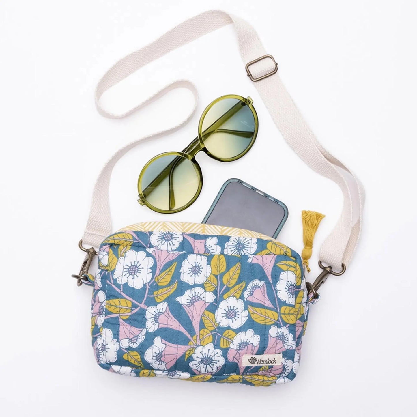 Boho Floral Bag Blue Crossbody Strap Hemlock Goods Purse