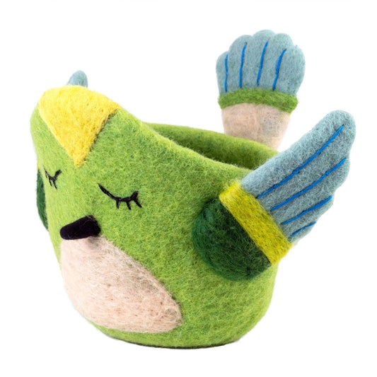 Green Hummingbird Felt Plant Pot dZi Handmade