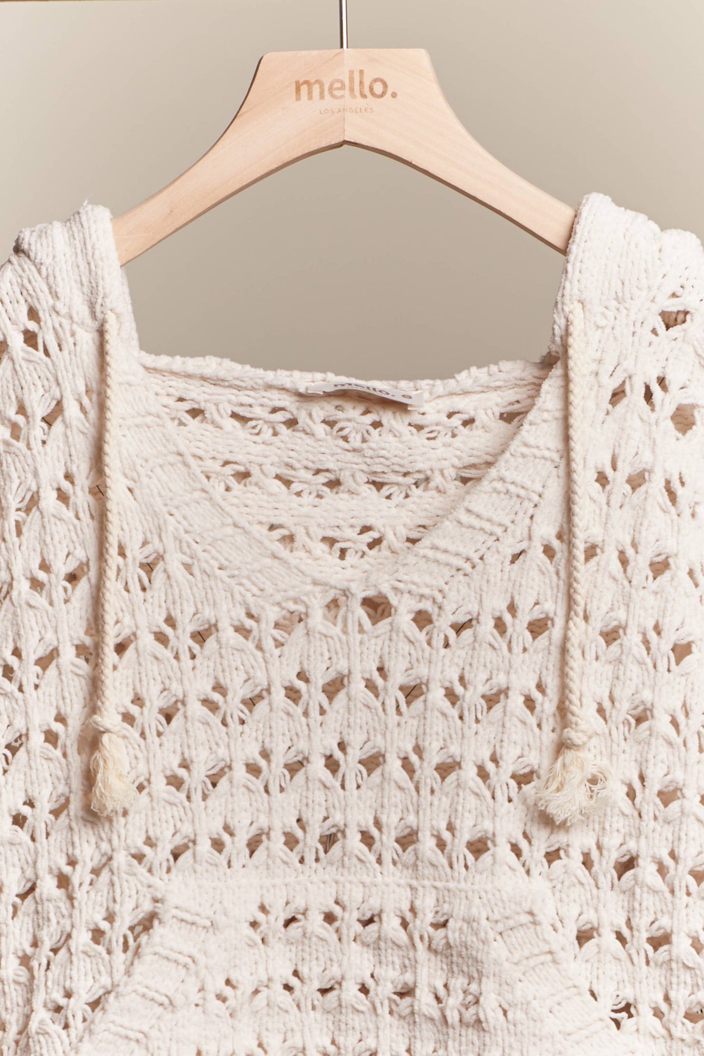 Boat Neck Hooded Crochet Bolero Sweater: Ivory / L Mello.