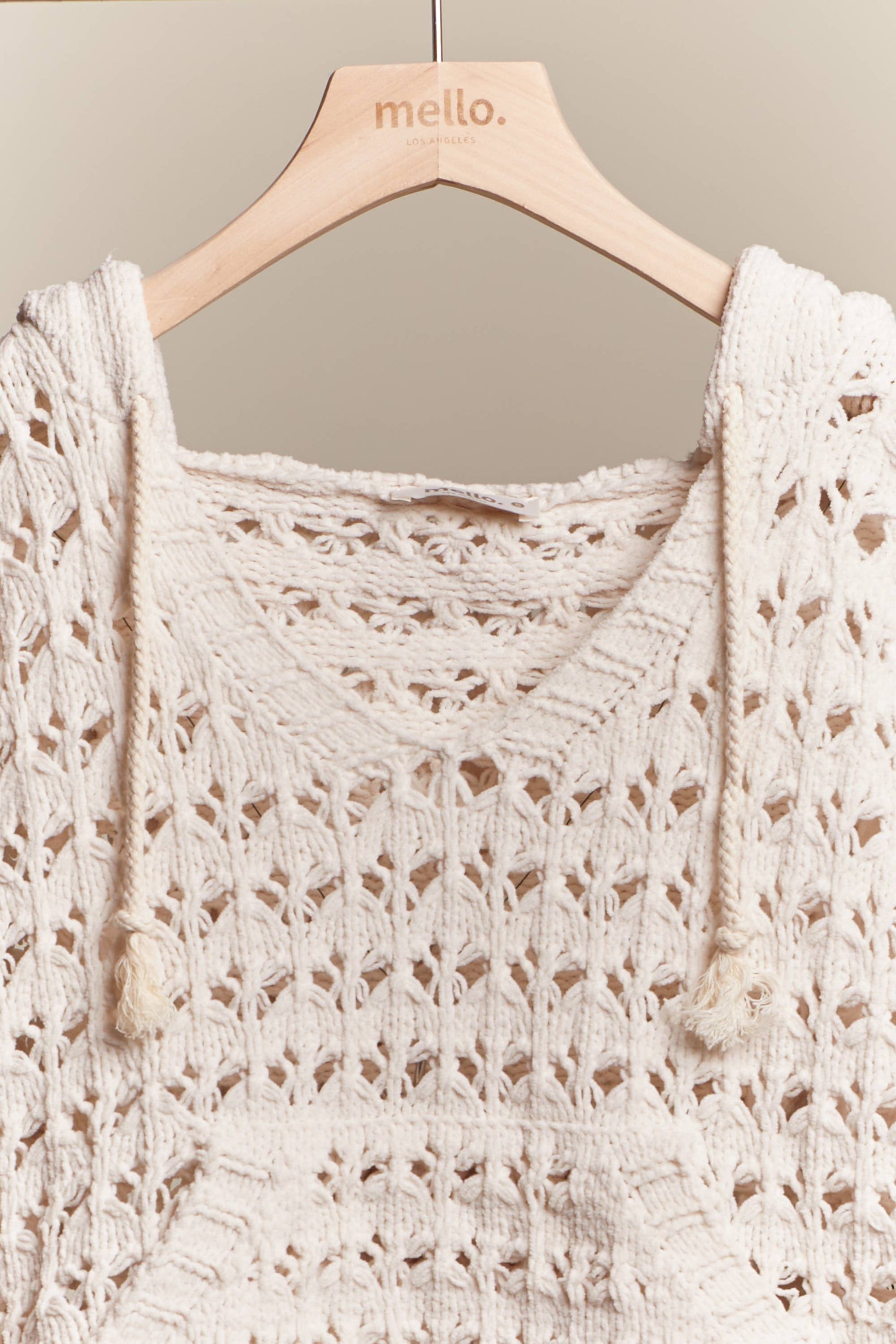 Boat Neck Hooded Crochet Bolero Sweater: Ivory / L Mello.