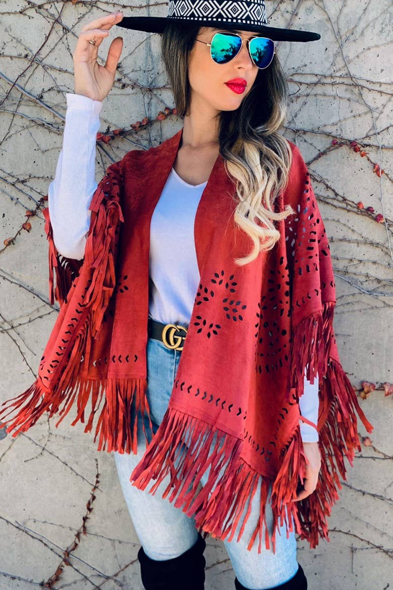 Rust Western Style Lightweight Faux Suede With Laser CutOut AMOLI
