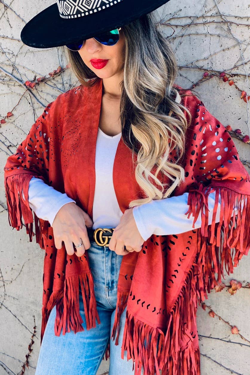 Rust Western Style Lightweight Faux Suede With Laser CutOut AMOLI