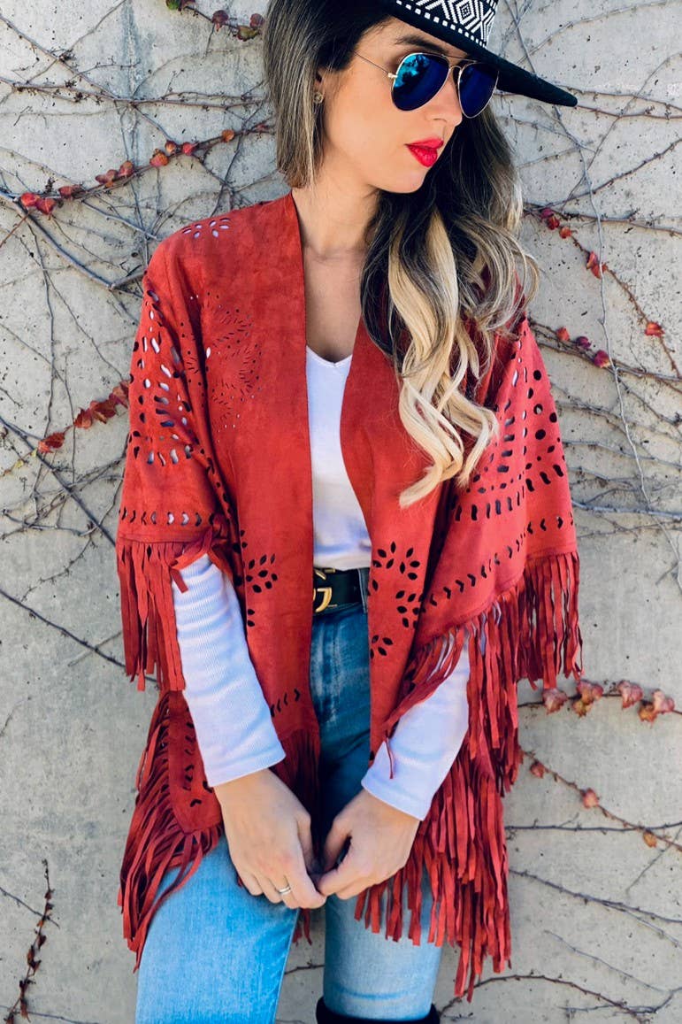 Rust Western Style Lightweight Faux Suede With Laser CutOut AMOLI