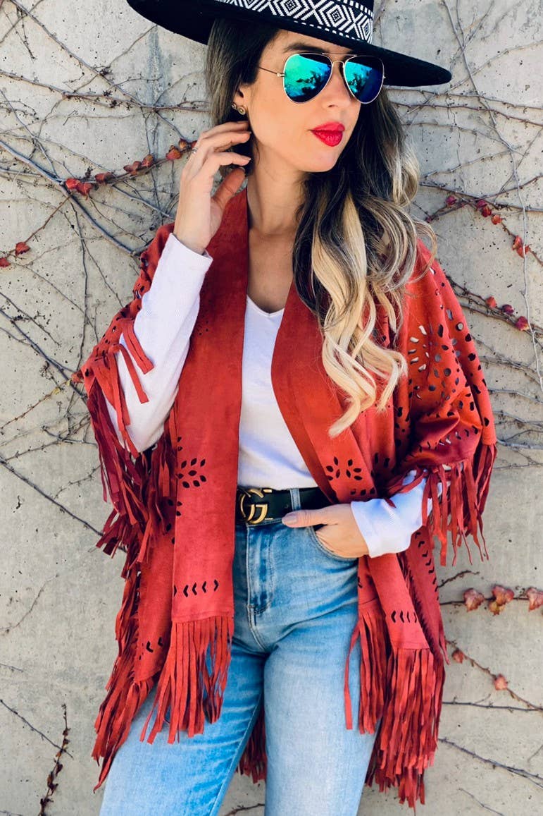 Rust Western Style Lightweight Faux Suede With Laser CutOut AMOLI
