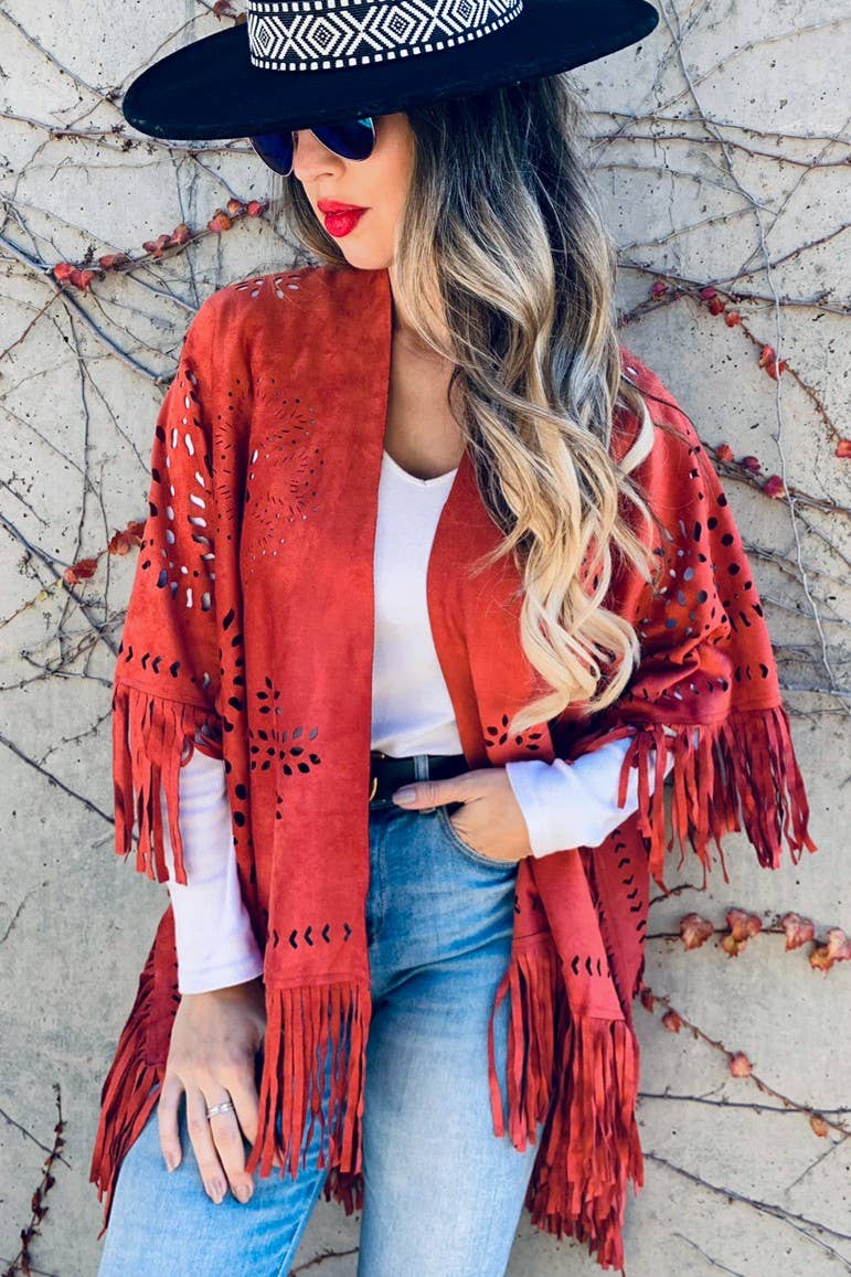 Rust Western Style Lightweight Faux Suede With Laser CutOut AMOLI