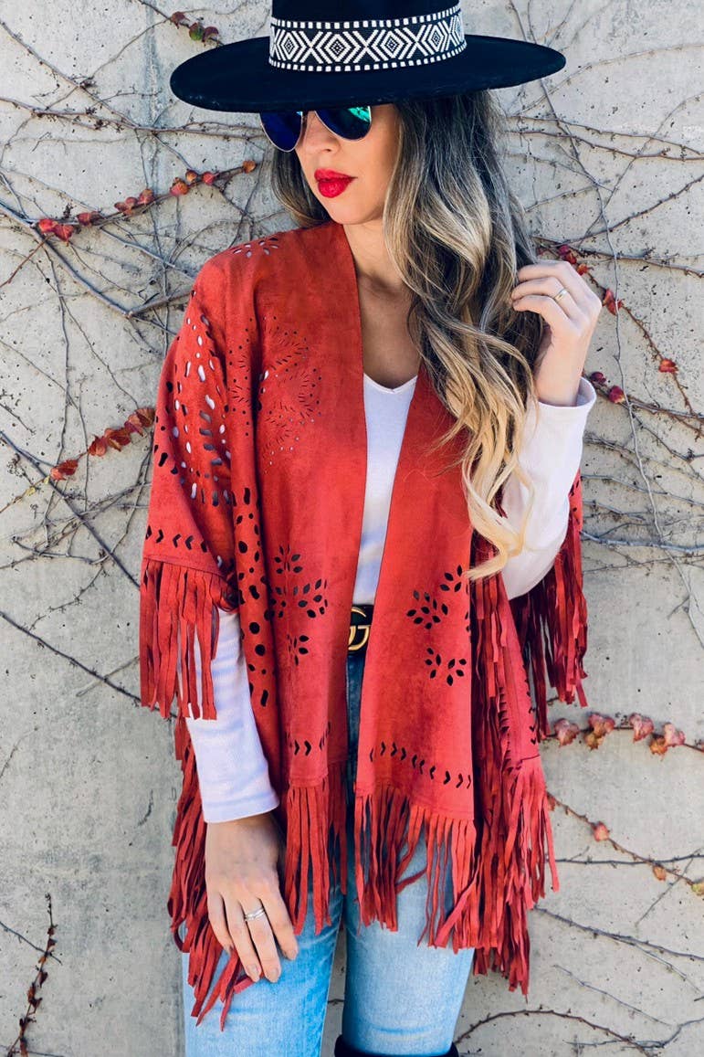 Rust Western Style Lightweight Faux Suede With Laser CutOut AMOLI
