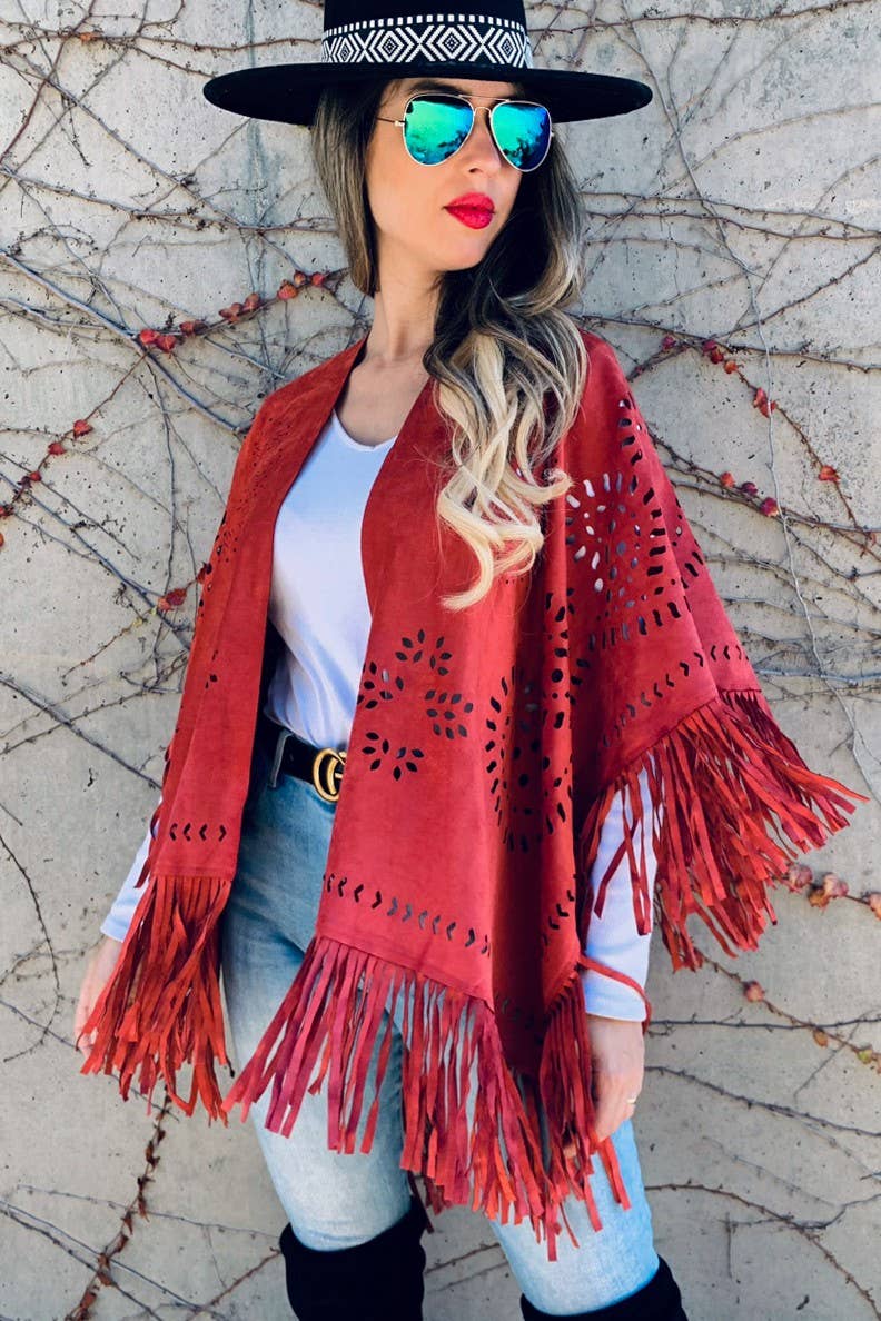 Rust Western Style Lightweight Faux Suede With Laser CutOut AMOLI