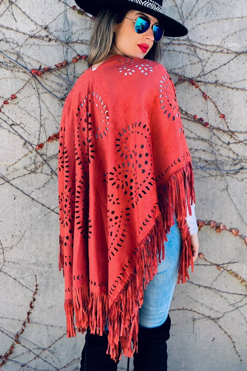 Rust Western Style Lightweight Faux Suede With Laser CutOut AMOLI