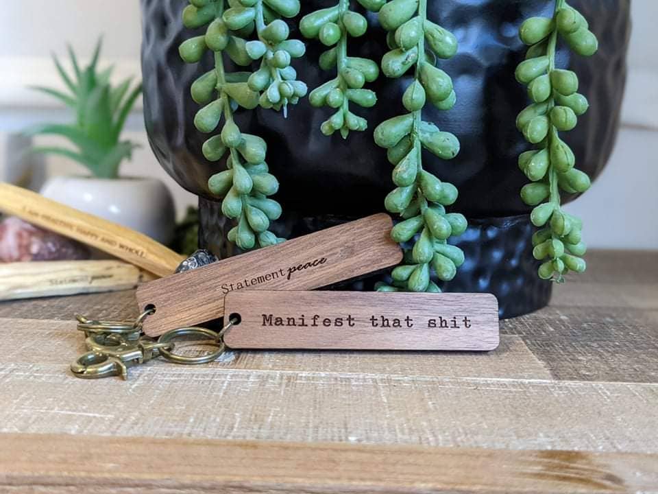 Wooden Manifest Keychain Statement Peace