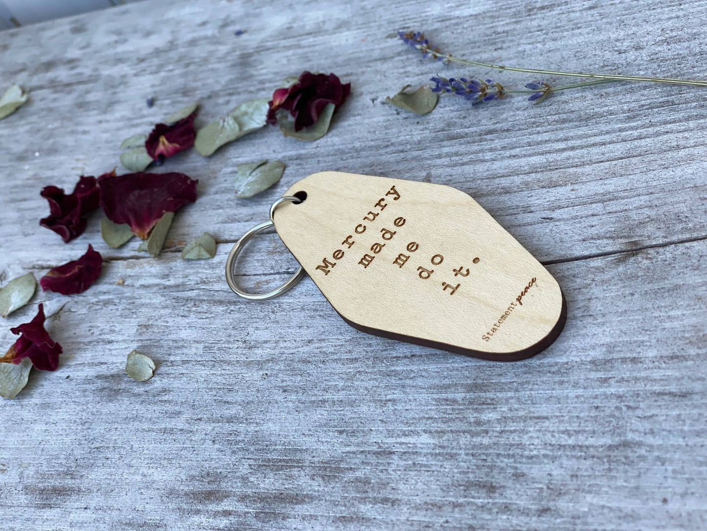Wooden Retro Hotel Keychain Mercury Statement Peace