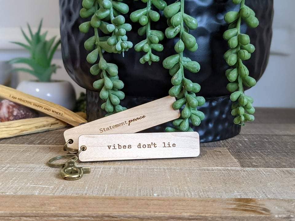 Wooden Vibes Stick Keychain Statement Peace