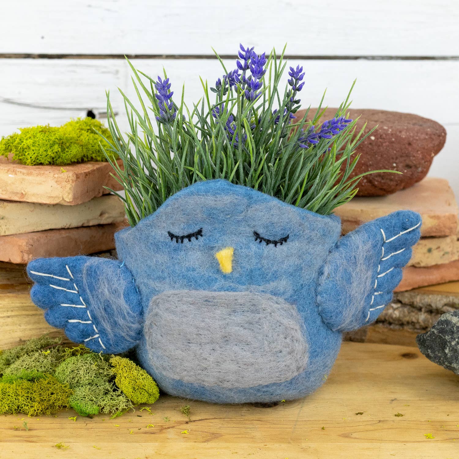 Bluebird Felt Plant Pot dZi Handmade