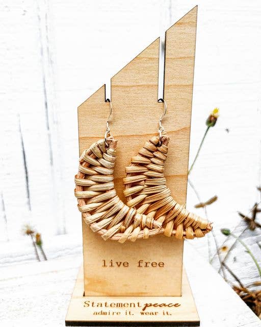 Wicker Moon Earrings Statement Peace