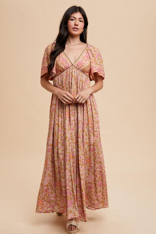 The Susie Bohemian Goddess Dress In Soft Floral Bohemian Print shopedithchloe