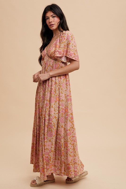 The Susie Bohemian Goddess Dress In Soft Floral Bohemian Print shopedithchloe