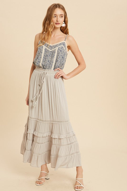 Bohemian Maxi Skirt With Crochet Lace in Porcelin shopedithchloe