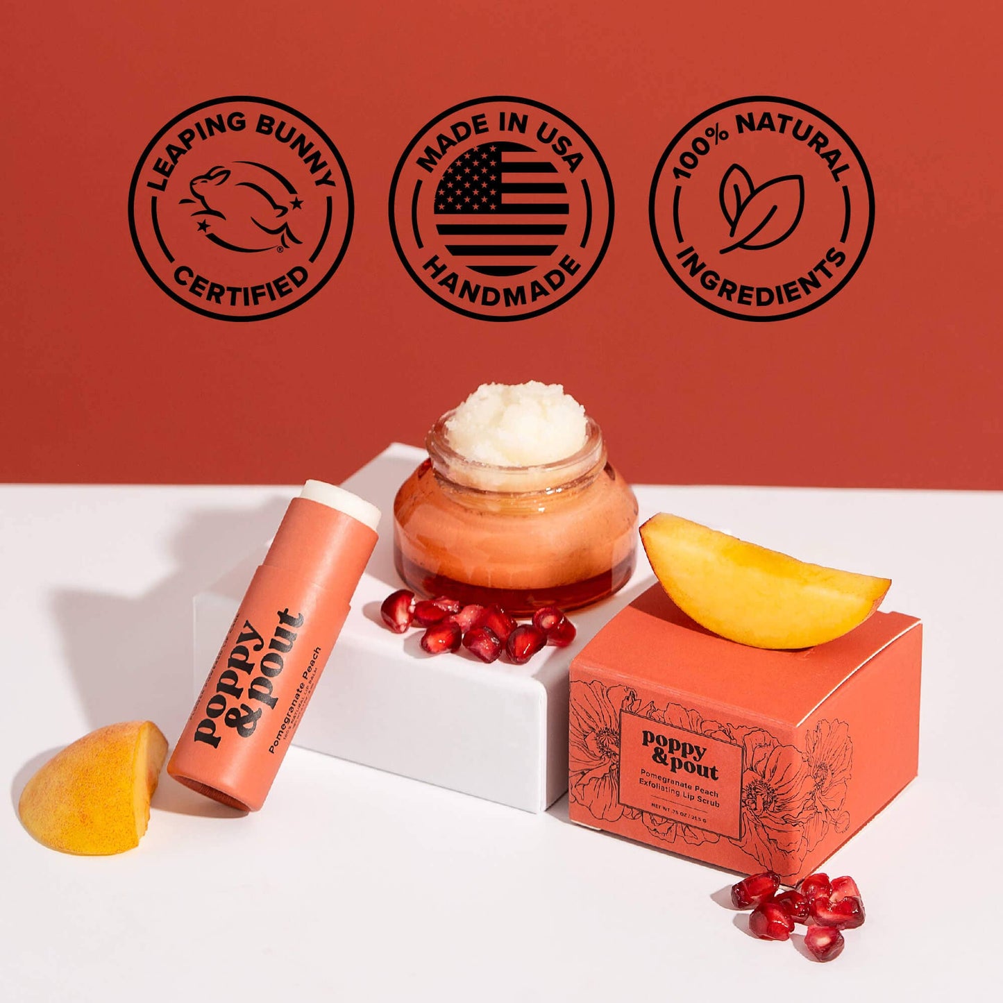 Poppy and Pout Lip Balm, Pomegranate Peach Flavor