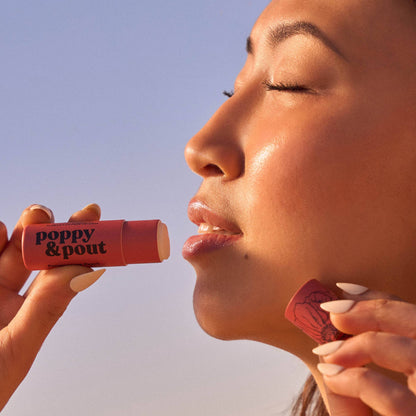 Poppy and Pout Lip Balm, Pomegranate Peach Flavor