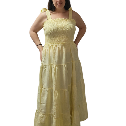Pastel Yellow Dress With Tie Shoulders and Smocked Bodice Plus Size Only shopedithchloe