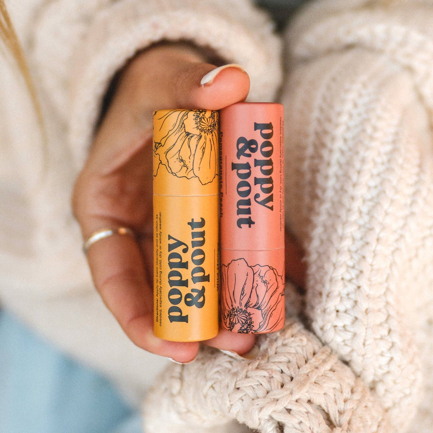 Poppy and Pout Lip Balm, Pomegranate Peach Flavor