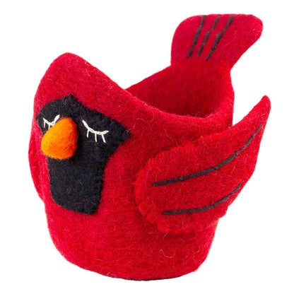 Red Cardinal Felt Plant Pot dZi Handmade