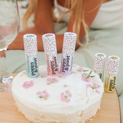 Poppy and Pout Nourishing Birthday Cake Flavored Lip Balm