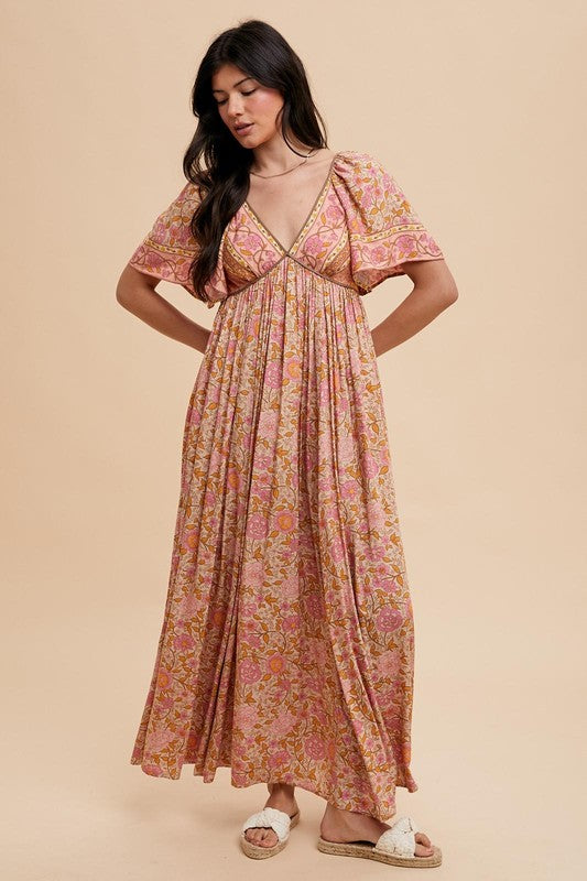 The Susie Bohemian Goddess Dress In Soft Floral Bohemian Print shopedithchloe