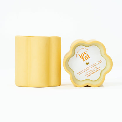 CERAMIC DAISY • 100% essential oil soy candle: Yellow - Joyful Scent Ginger June Candle Co.