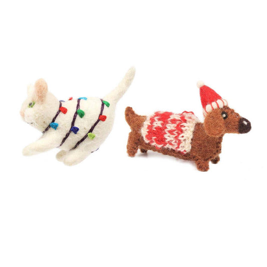 Cat, Dog Felt Wool Ornaments Fair-Trade Ethical Global