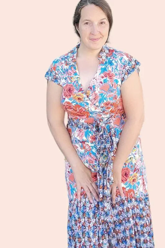 Colorful Floral Wrap Dress With Ruffles shopedithchloe Clothing