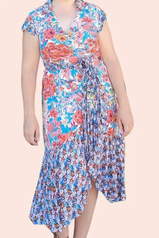 Colorful Floral Wrap Dress With Ruffles shopedithchloe Clothing