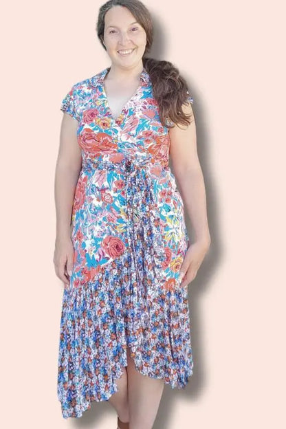 Colorful Floral Wrap Dress With Ruffles shopedithchloe Clothing