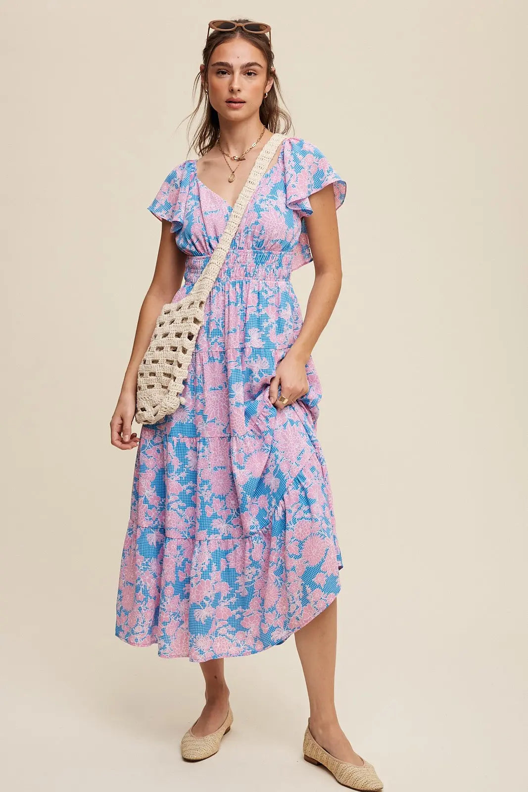 Ellie Blue Floral Dress With Flutter Sleeves shopedithchloe Dress