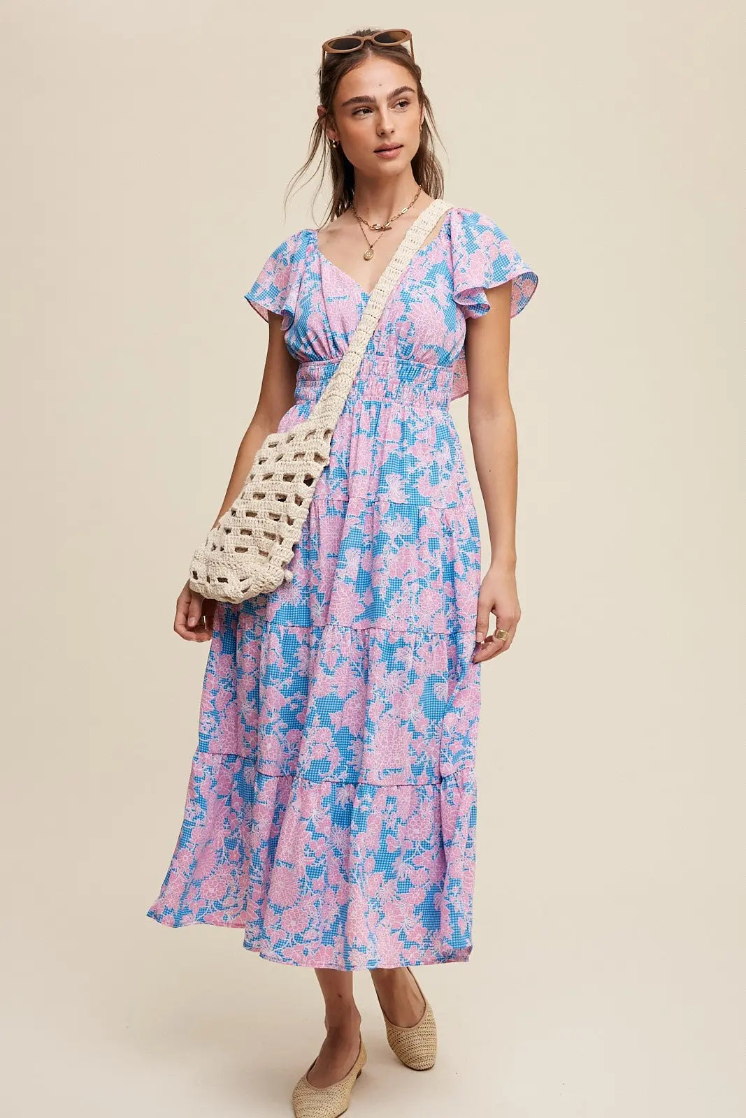 Ellie Blue Floral Dress With Flutter Sleeves shopedithchloe Dress