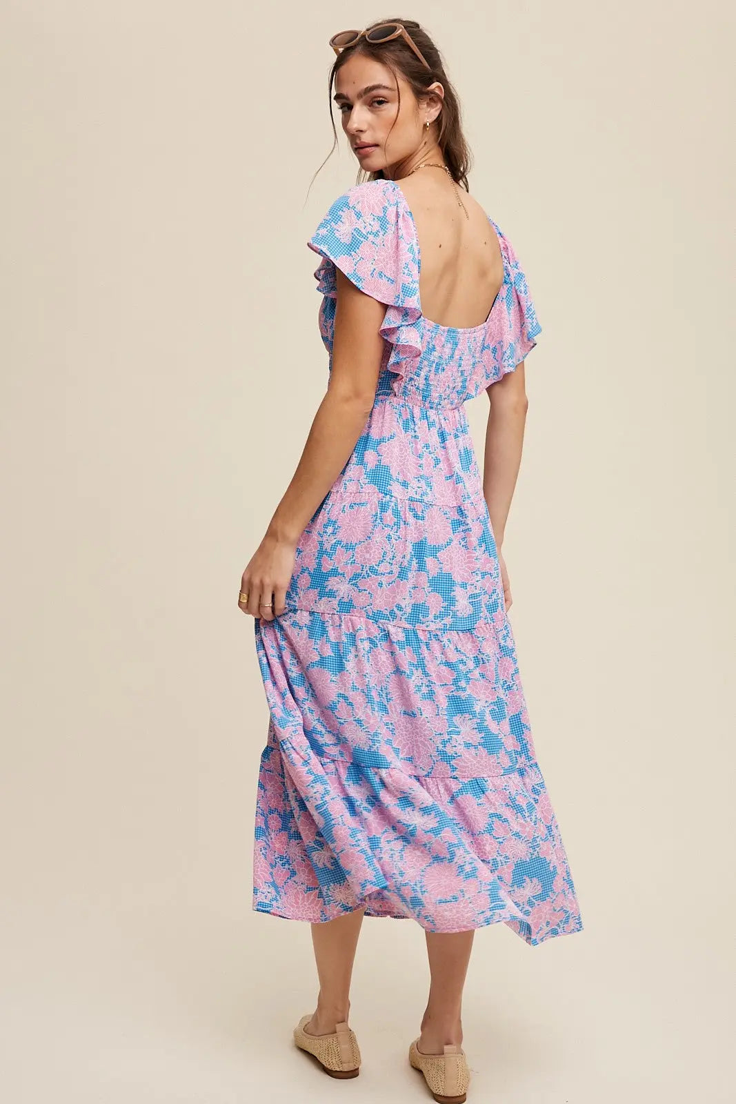 Ellie Blue Floral Dress With Flutter Sleeves shopedithchloe Dress