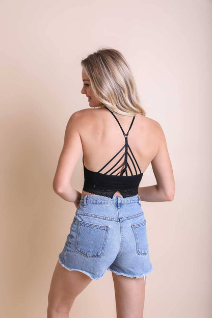 High Neck Crochet Lace Trim Bralette: Black Leto Accessories