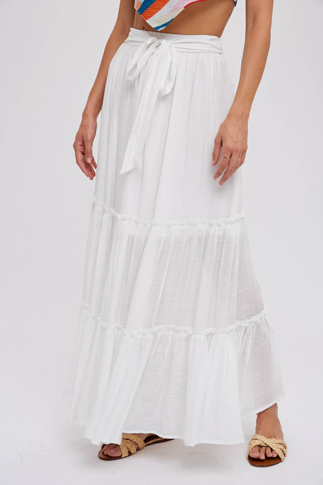 TIERED RUFFLE FLOWY MAXI SKIRT: ASH / L Bluivy