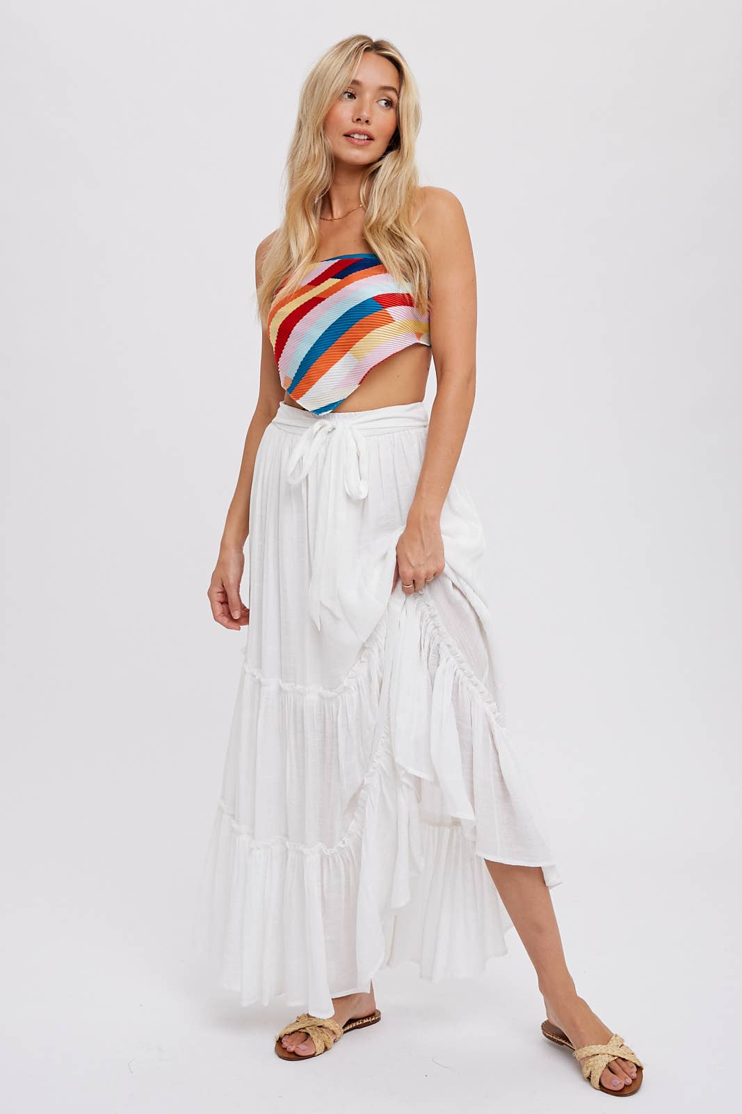 TIERED RUFFLE FLOWY MAXI SKIRT: ASH / L Bluivy