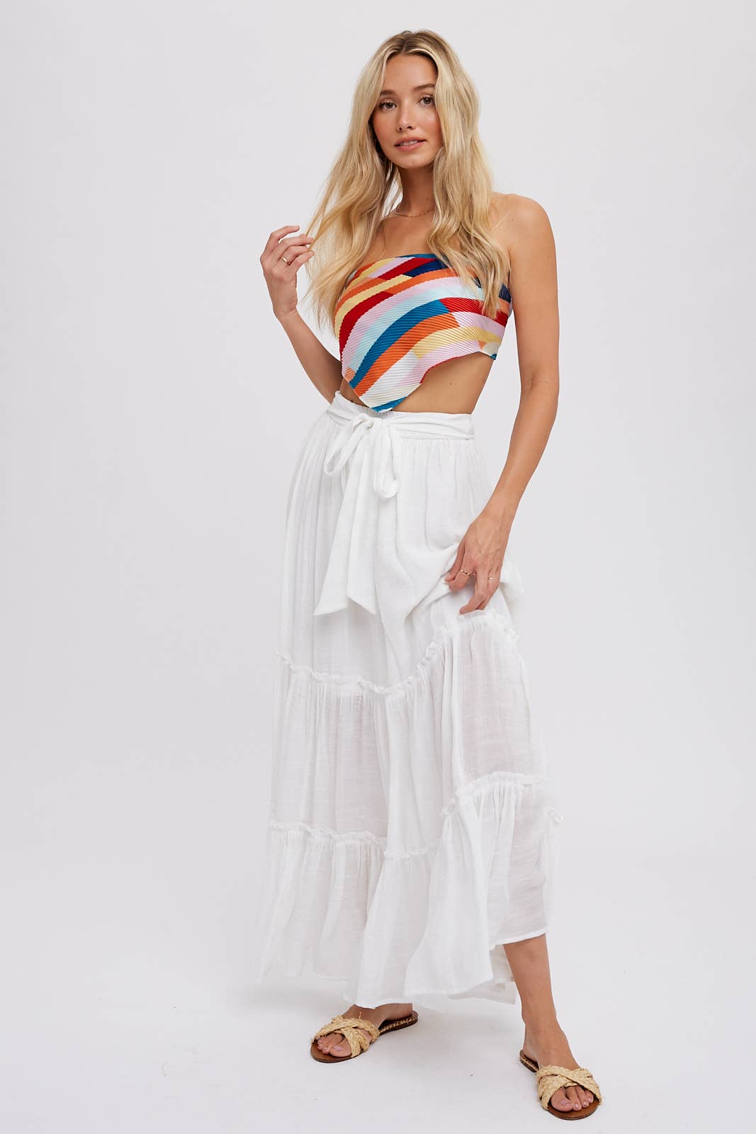 TIERED RUFFLE FLOWY MAXI SKIRT: ASH / L Bluivy