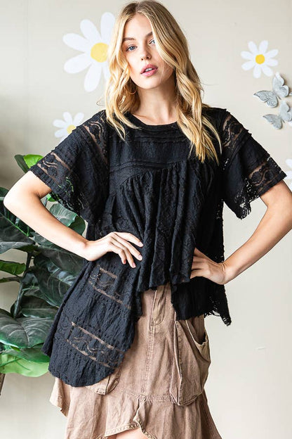 Asymetrical Black Laced Top Bohemian Style Oli&Hali