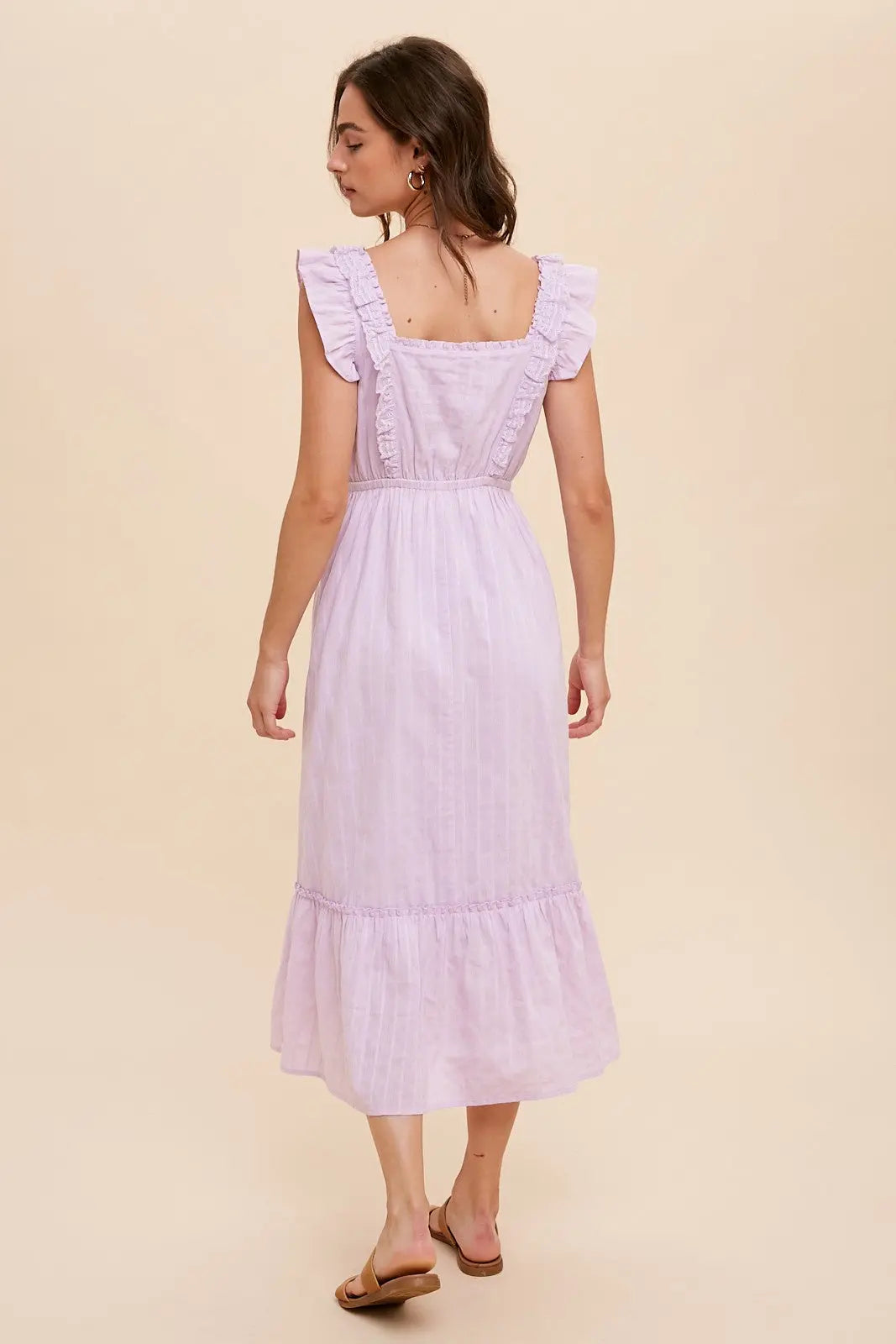 Lilac Dress With Lace Detail and Flutter Sleeves shopedithchloe Clothing