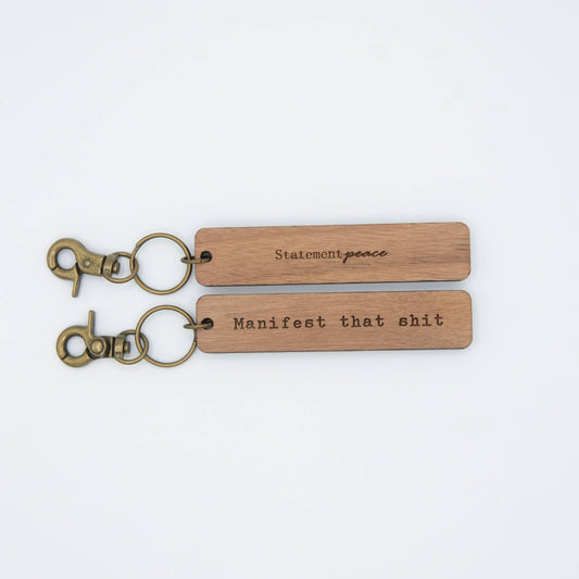 Wooden Manifest Keychain Statement Peace