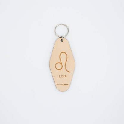 Wooden Retro Hotel Zodiac Keychain Set Horoscope Statement Peace