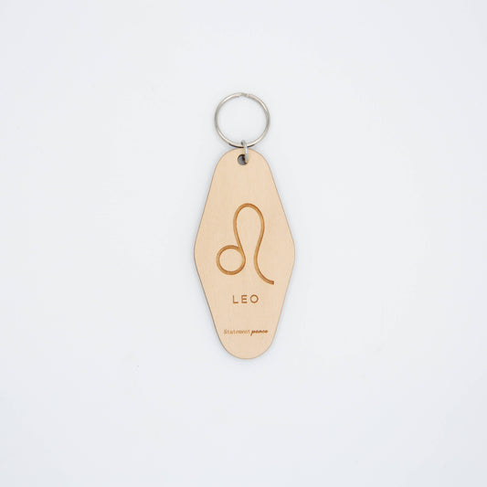 Wooden Retro Hotel Zodiac Keychain Set Horoscope Statement Peace