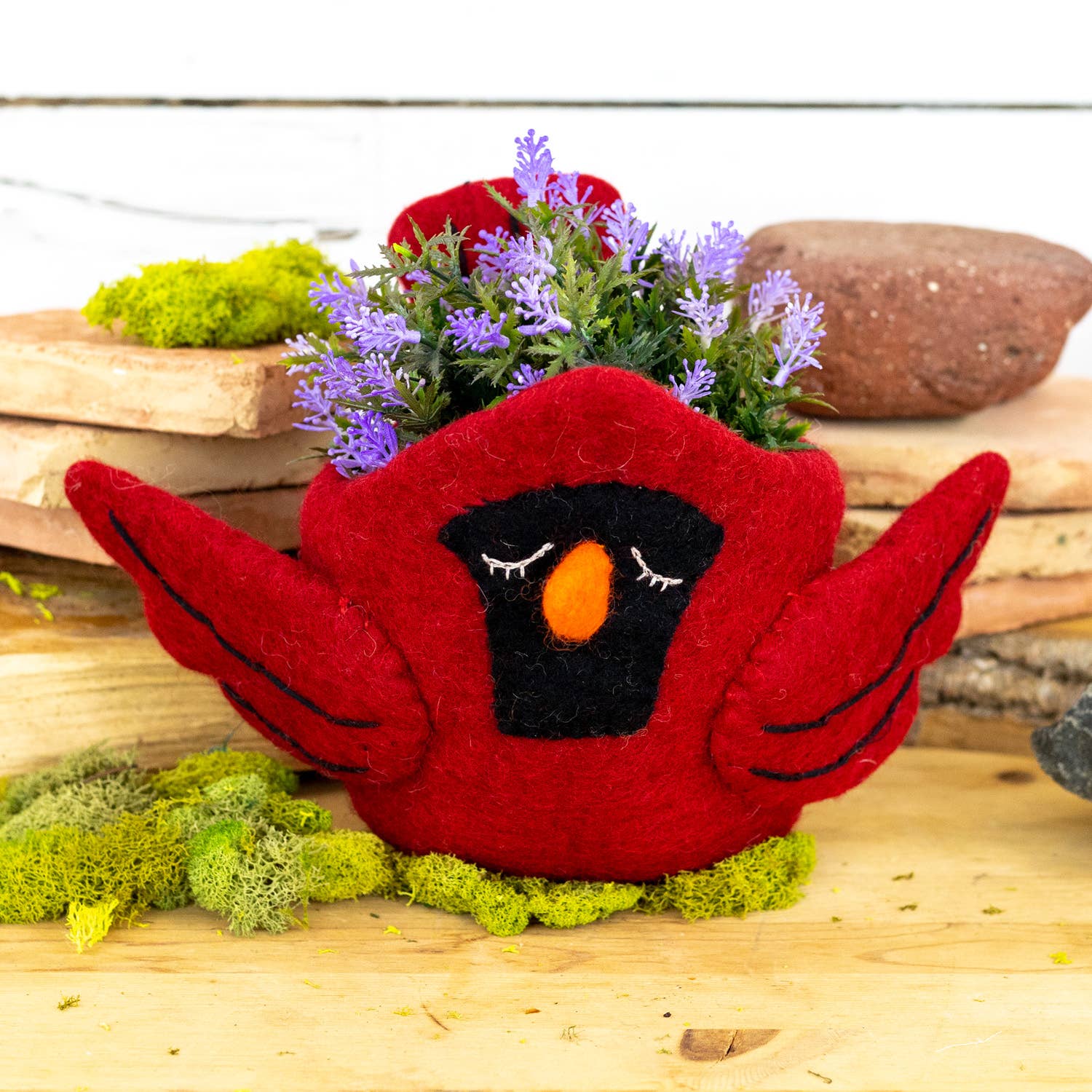 Red Cardinal Felt Plant Pot dZi Handmade