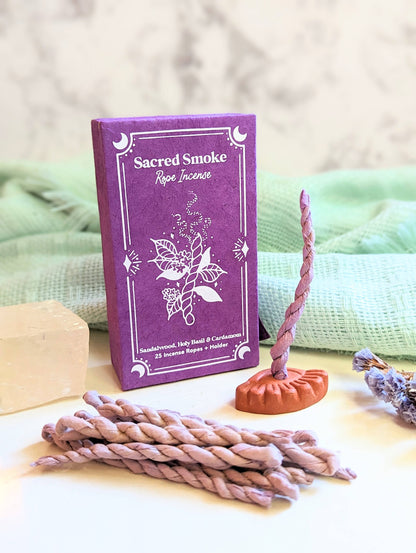 Sacred Smoke Rope Incense + Holder - Buddhist, Natural Goddess Provisions