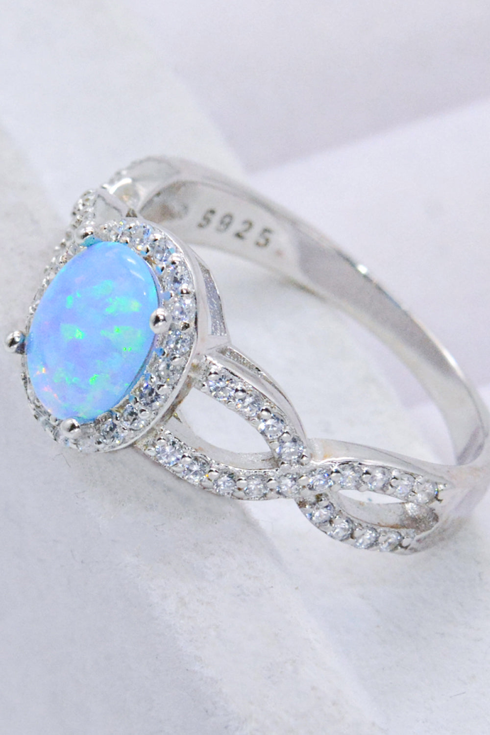925 Sterling Silver Opal Halo Ring Trendsi