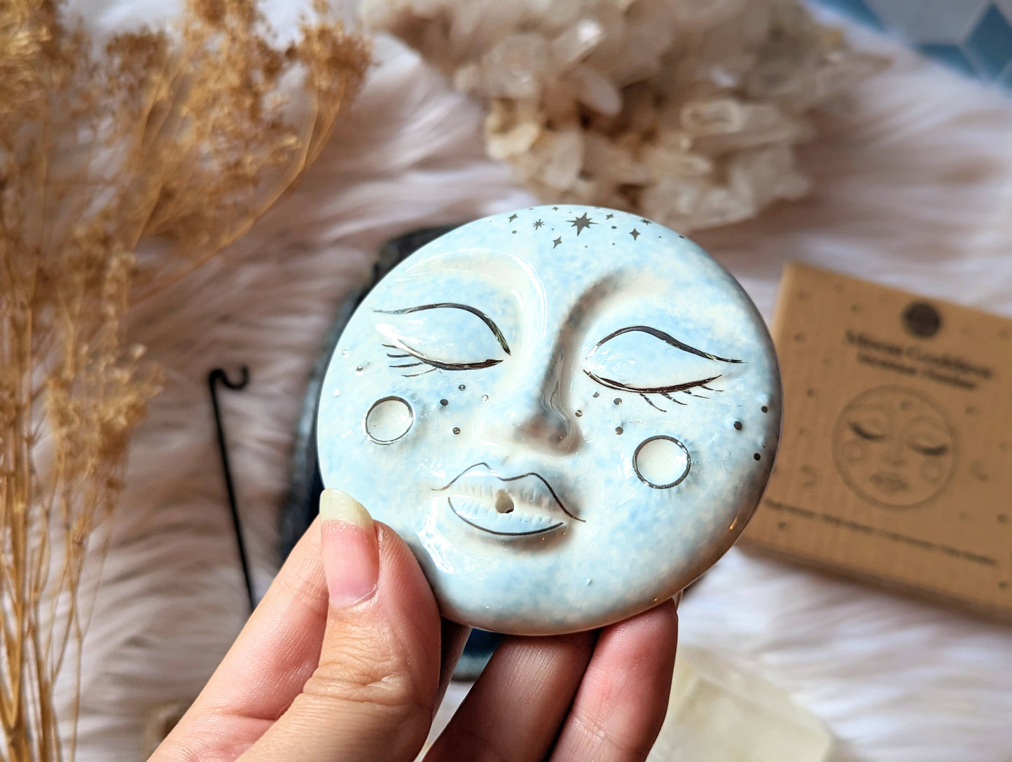 Moon Goddess Incense Dish - Ceramic, Full Moon, Stick & Cone Goddess Provisions