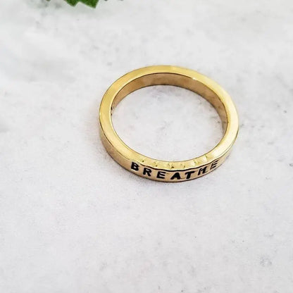 Breathe Hand-Stamped Gold Plated Thick Band Finger Ring Salt and Sparkle